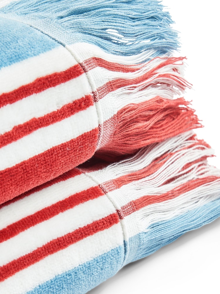 Christy Earth Red College Stripe Fringed Beach Towel - Image 2 of 3
