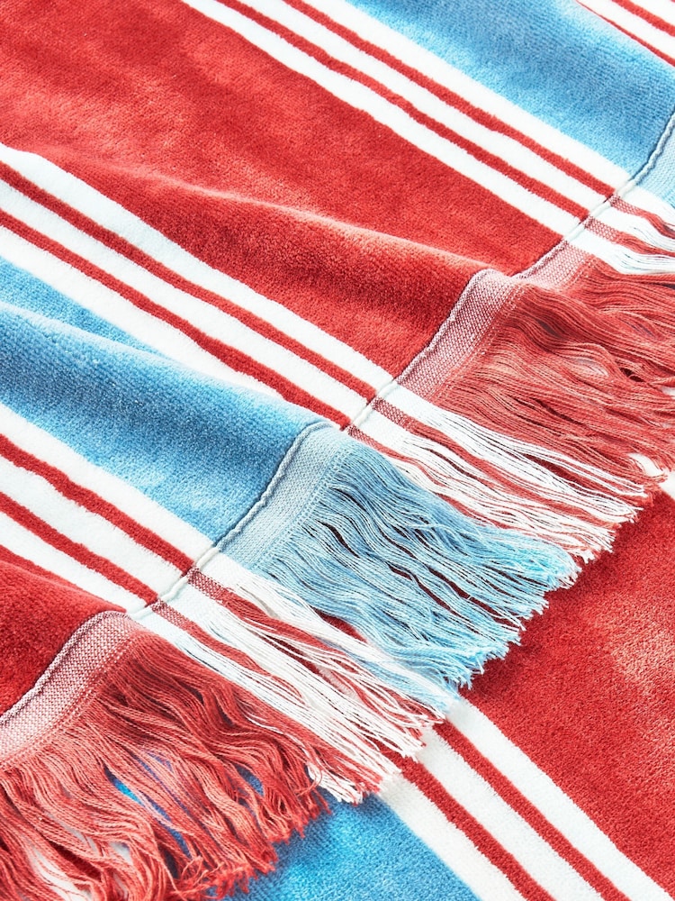 Christy Earth Red College Stripe Fringed Beach Towel - Image 3 of 3