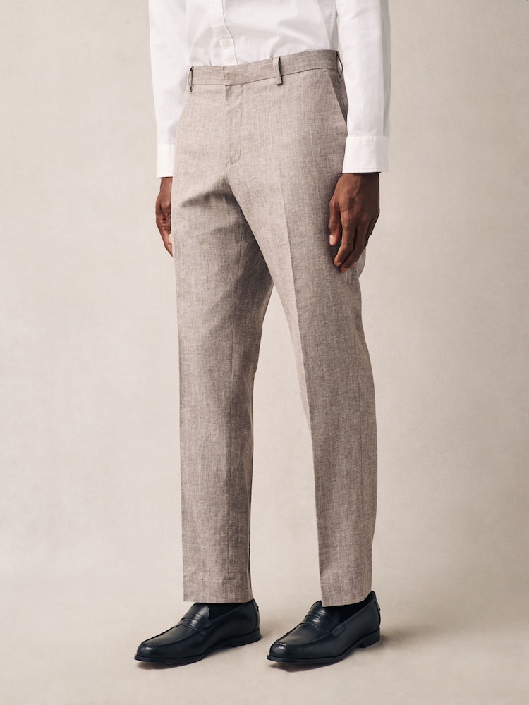 Stone Striped Linen Blend Tailored Fit Suit Trousers - Image 1 of 5 Stone Striped Linen Blend Tailored Fit Suit Trousers - Image 1 of 5