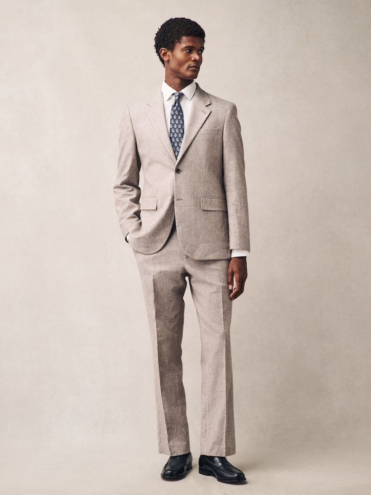 Stone Striped Linen Blend Tailored Fit Suit Trousers - Image 2 of 5 Stone Striped Linen Blend Tailored Fit Suit Trousers - Image 2 of 5