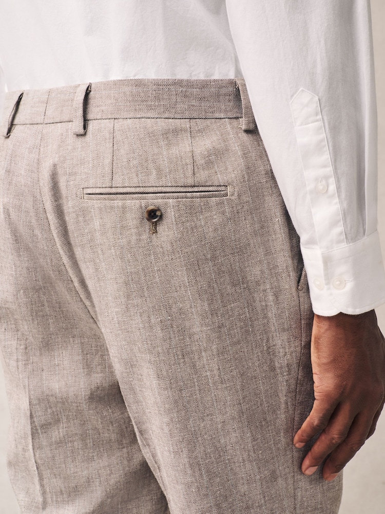 Stone Striped Linen Blend Tailored Fit Suit Trousers - Image 5 of 5 Stone Striped Linen Blend Tailored Fit Suit Trousers - Image 5 of 5