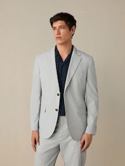 Bleu - Veste de costume slim en seersucker rayée - Image 1 de 8