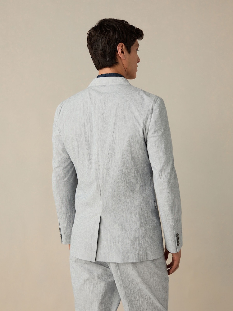 Bleu - Veste de costume slim en seersucker rayée - Image 3 of 8