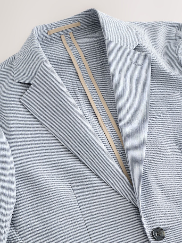 Bleu - Veste de costume slim en seersucker rayée - Image 6 of 8