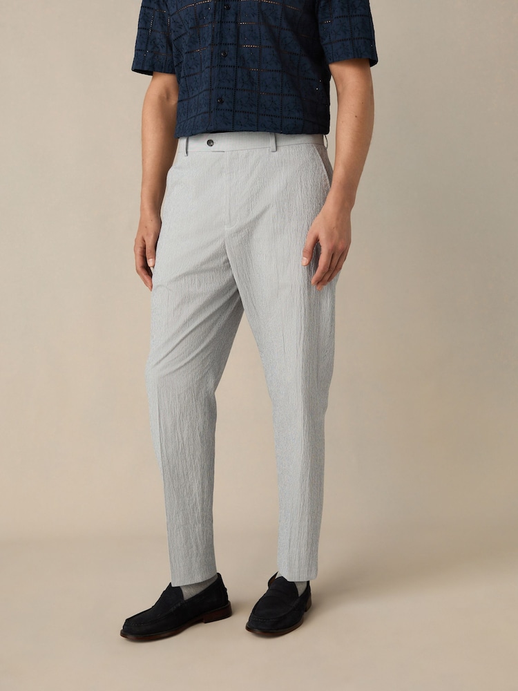 Blue Slim Fit Striped Seersucker Suit Trousers - Image 1 of 5