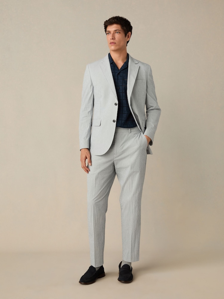 Blue Slim Fit Striped Seersucker Suit Trousers - Image 2 of 5