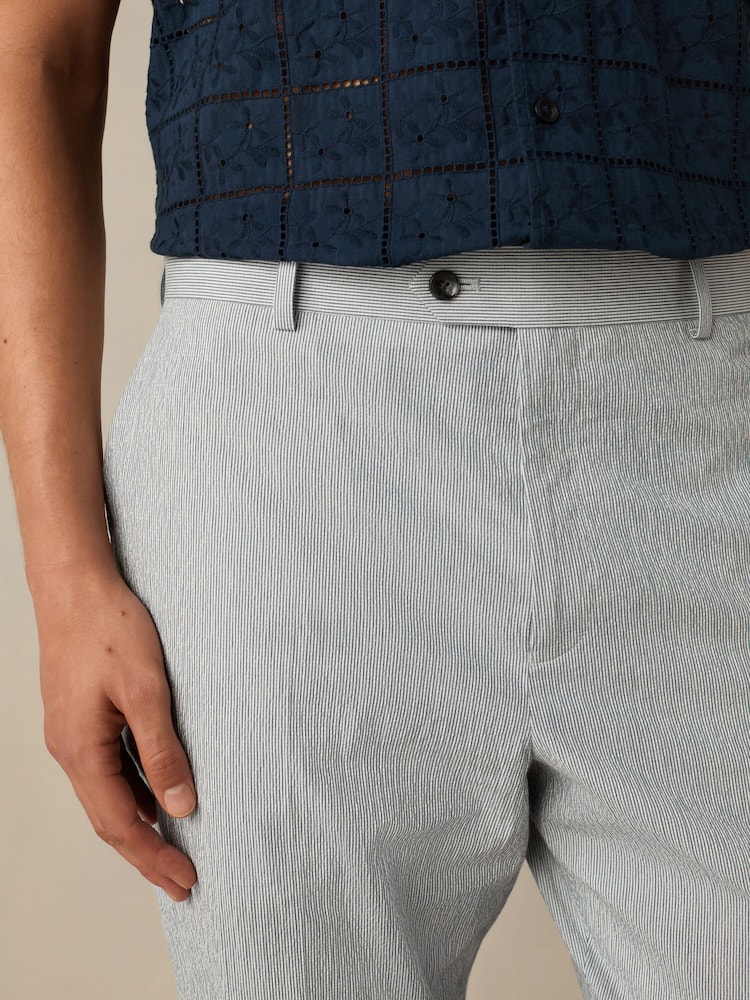 Blue Slim Fit Striped Seersucker Suit Trousers - Image 5 of 5