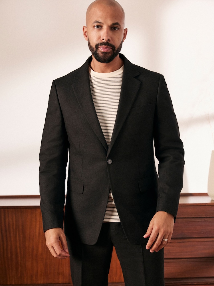 Black Slim Fit Linen-Blend Suit Jacket - Image 1 of 13 Black Slim Fit Linen-Blend Suit Jacket - Image 1 of 13