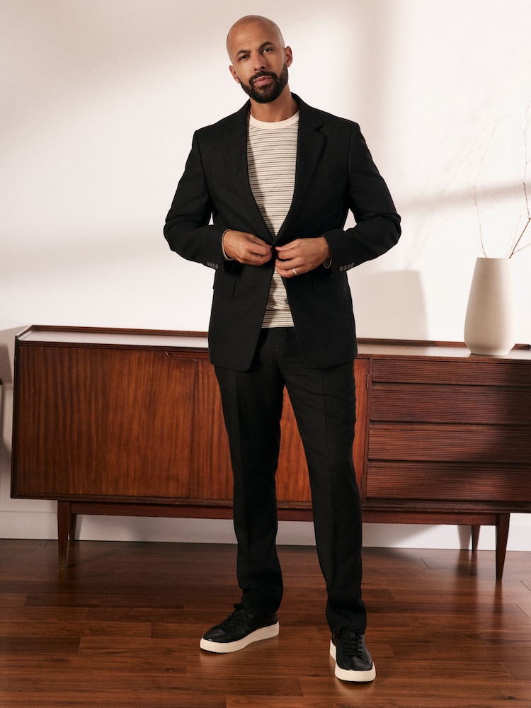 Black Slim Fit Linen-Blend Suit Jacket - Image 2 of 13 Black Slim Fit Linen-Blend Suit Jacket - Image 2 of 13