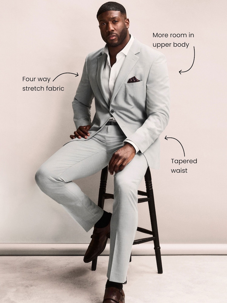 Grey Muscle Fit Motionflex Stretch Suit Jacket - Image 7 of 12