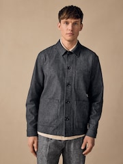 Синий - Denim Look Suit Shacket - Изображение 7 из 11