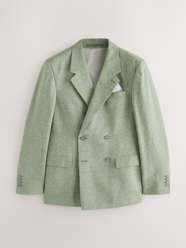 Vert - Tailored Fit Textured Linen Double Breasted Suit Jacket - Image 5 of 10