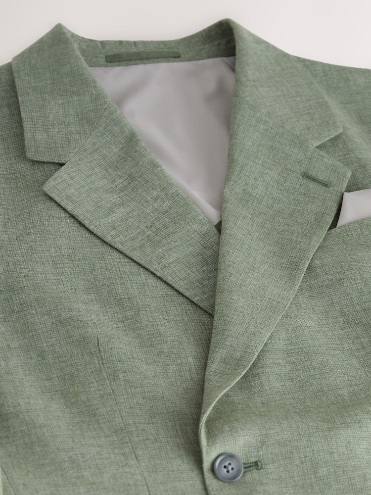 Vert - Tailored Fit Textured Linen Double Breasted Suit Jacket - Image 7 of 10