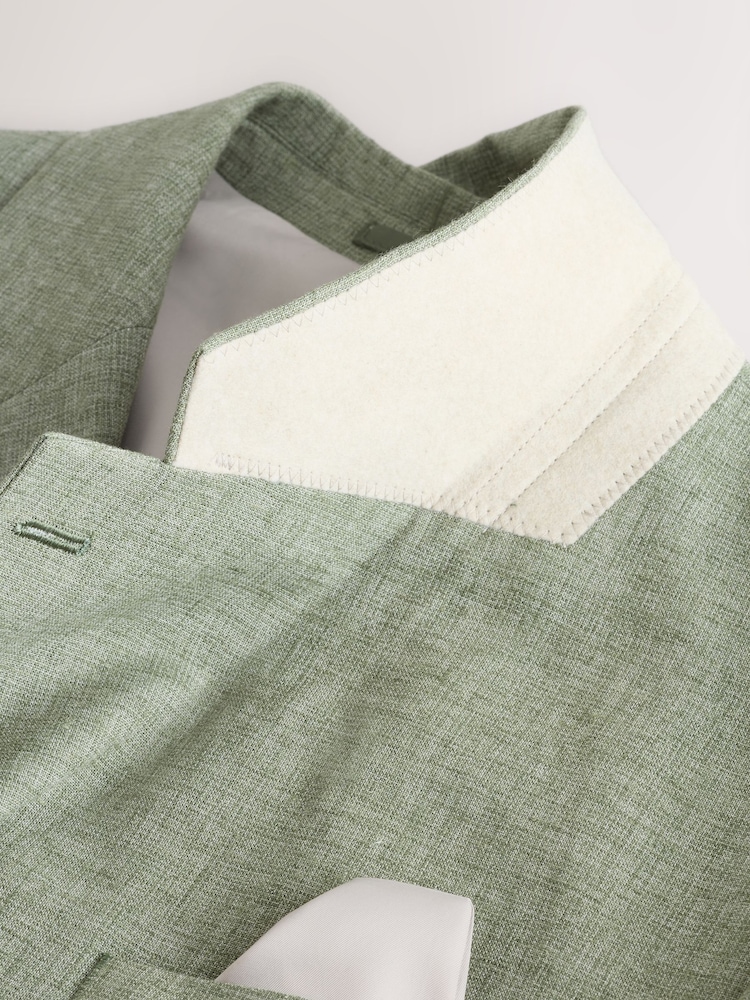 Vert - Tailored Fit Textured Linen Double Breasted Suit Jacket - Image 8 of 10
