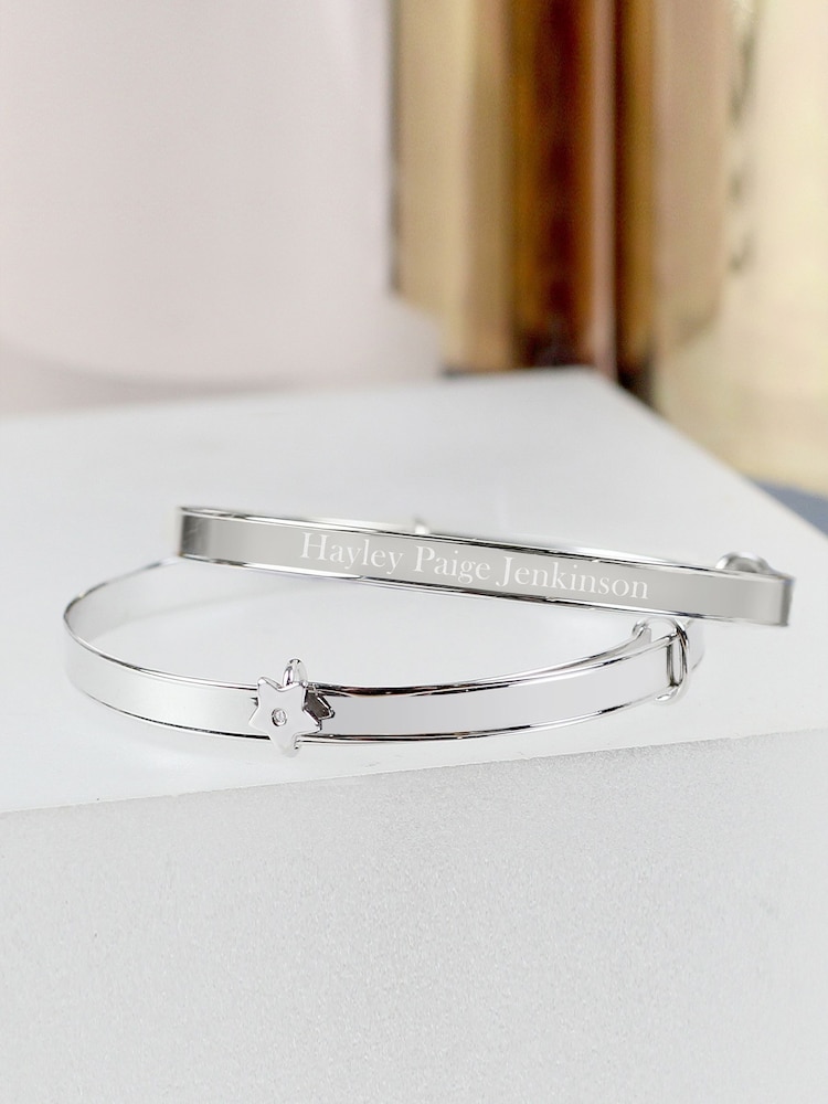 PMC Silver Personalised Sterling Childs Expanding Diamante Star Bracelet - Image 1 of 3