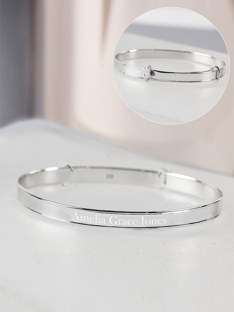 PMC Silver Personalised Sterling Childs Expanding Diamante Star Bracelet - Image 2 of 3