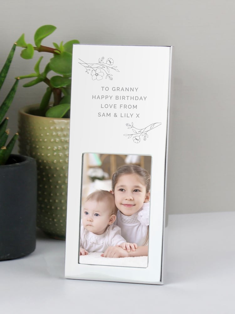 Personalised Small Floral 2x3 Silver Photo Frame by PMC - Image 2 of 3