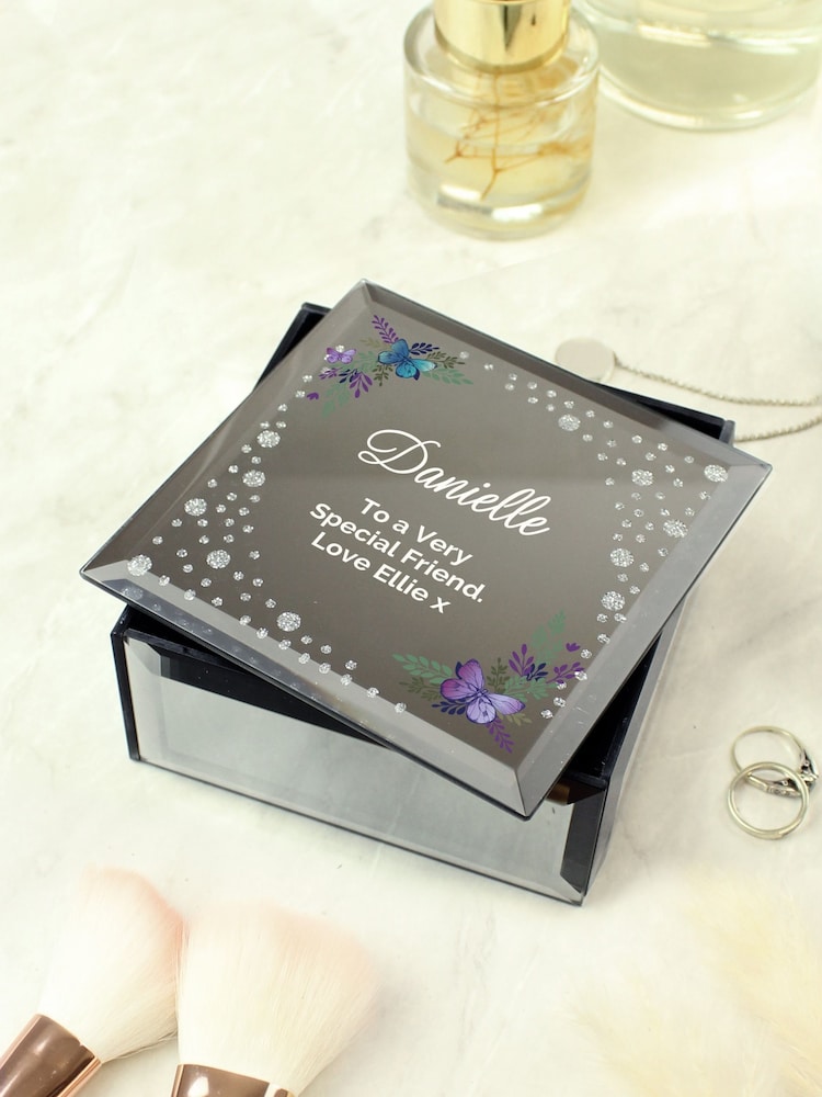 Personalised Floral Butterfly Glass Trinket Box by PMC - Image 1 of 3