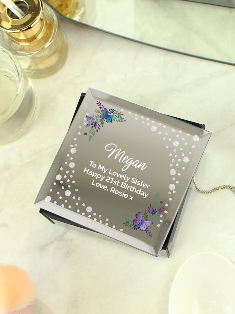 Personalised Floral Butterfly Glass Trinket Box by PMC - Image 3 of 3