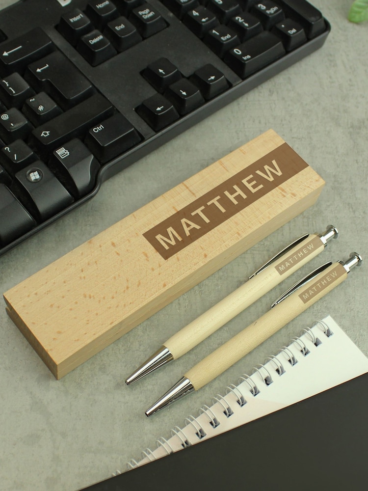 Personalised Wooden Pen & Pencil Box Set by PMC - Image 1 of 3