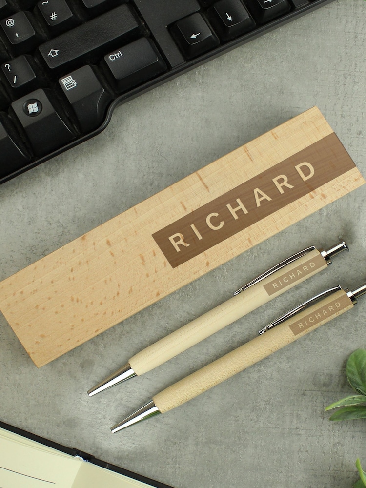 Personalised Wooden Pen & Pencil Box Set by PMC - Image 2 of 3