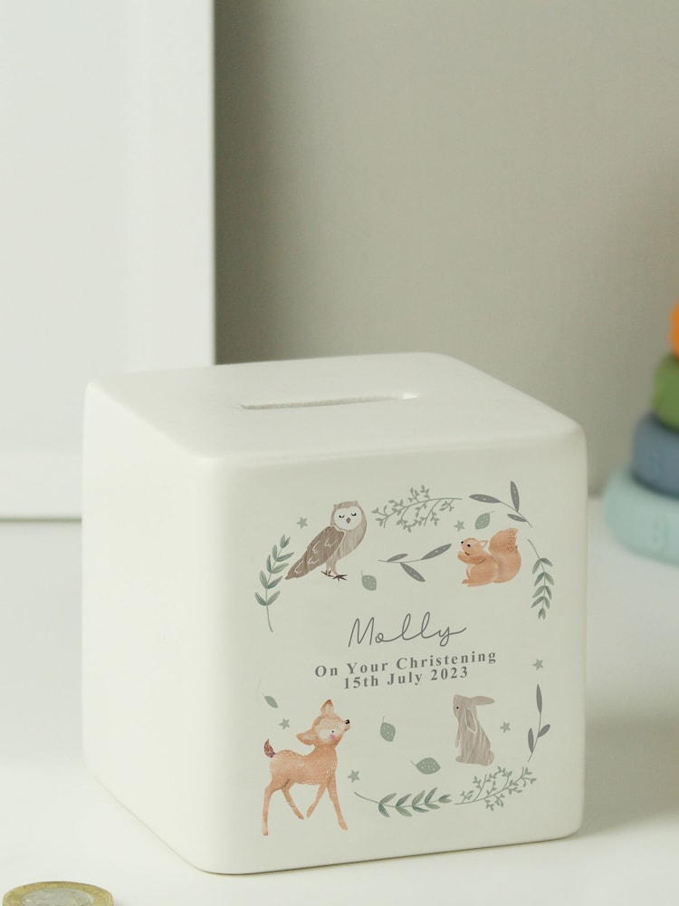 PMC Personalised Woodland Animals Ceramic Square Money White Box - Image 1 of 3