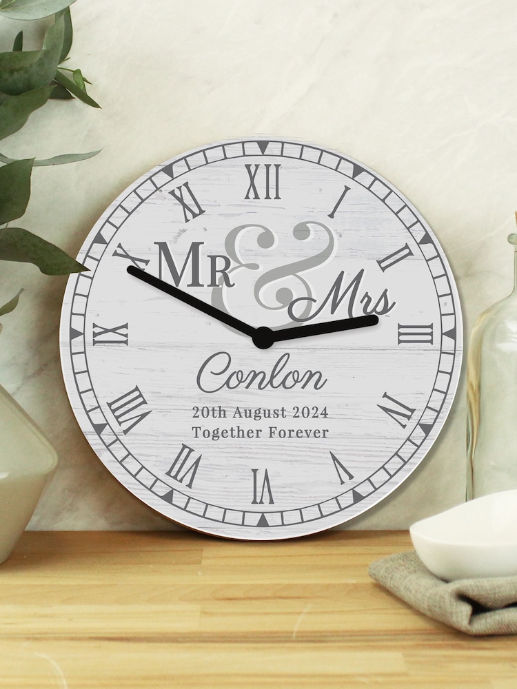 Personalised Mr & Mrs Wooden Clock by PMC - Image 1 of 3
