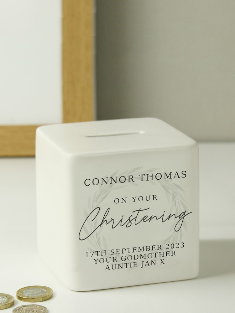 PMC Personalised Christening Ceramic Square Money White Box - Image 2 of 3