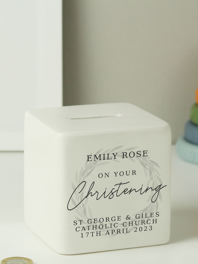 PMC Personalised Christening Ceramic Square Money White Box - Image 3 of 3