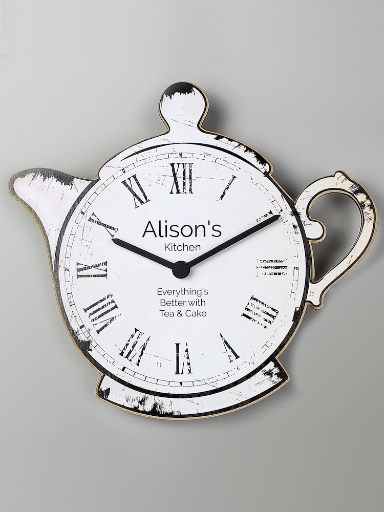 Personalised Teapot Shaped Wooden Clock by PMC - Image 2 of 3