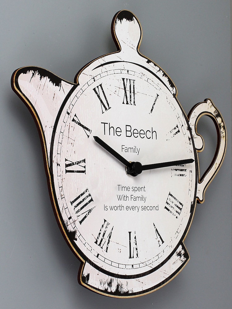 Personalised Teapot Shaped Wooden Clock by PMC - Image 3 of 3