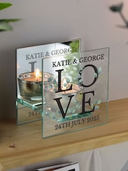Personalised LOVE Mirrored Glass Tea Light Candle Holder by PMC - Image 1 of 1
