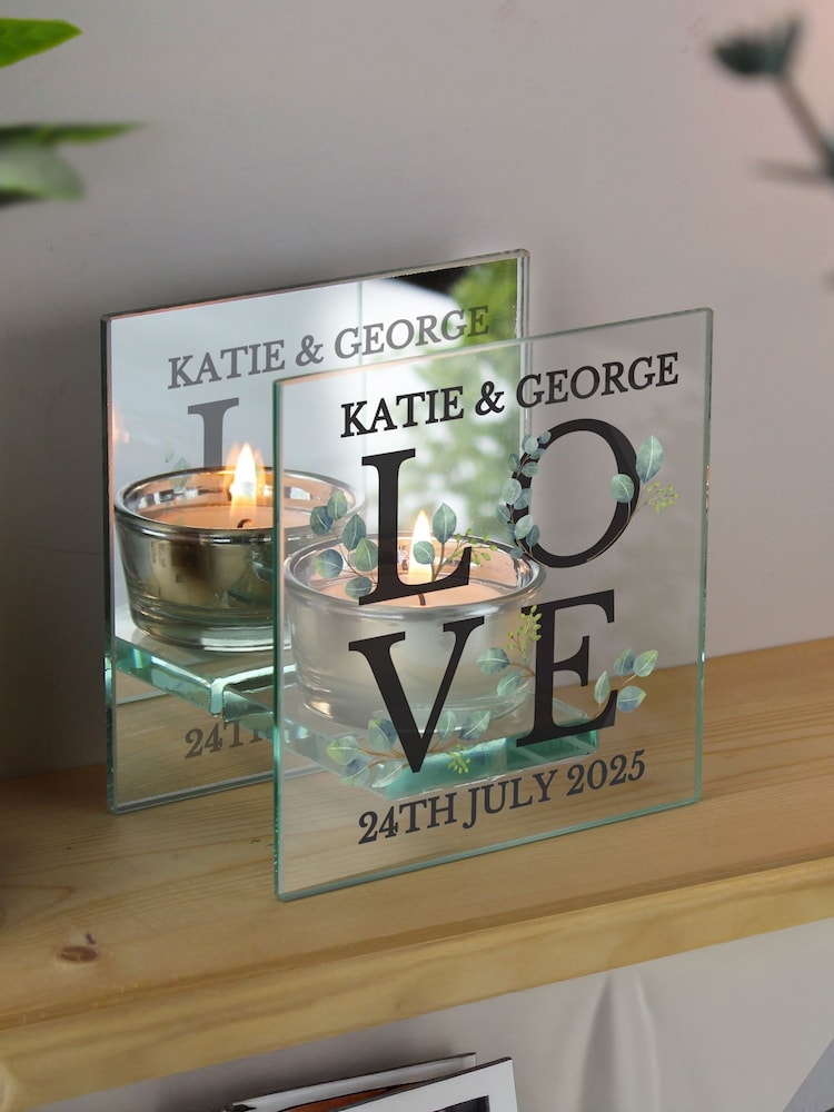 Personalised LOVE Mirrored Glass Tea Light Candle Holder by PMC - Image 1 of 1