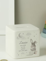 PMC Personalised Bunny Ceramic Square Money White Box - Image 1 of 3