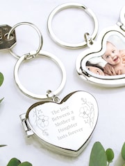 Personalised Floral Heart Photo Frame Keyring by PMC - Image 1 of 3
