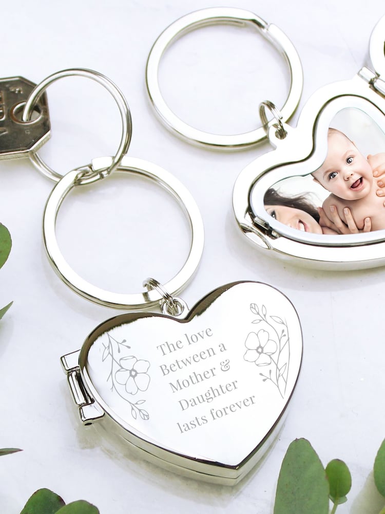 Personalised Floral Heart Photo Frame Keyring by PMC - Image 1 of 3
