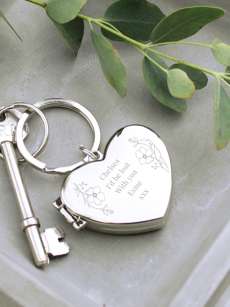 Personalised Floral Heart Photo Frame Keyring by PMC - Image 2 of 3