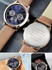 PMC Personalised Mens Rose Gold Watch with Brown Strap - Image 1 of 3