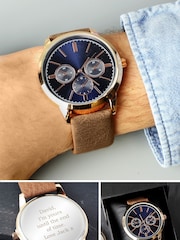 PMC Personalised Mens Rose Gold Watch with Brown Strap - Image 2 of 3