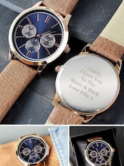 PMC Personalised Mens Rose Gold Watch with Brown Strap - Image 3 of 3