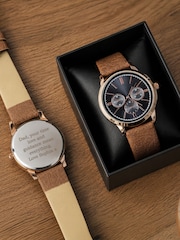 PMC Personalised Mens Rose Gold Watch with Brown Strap - Image 4 of 5