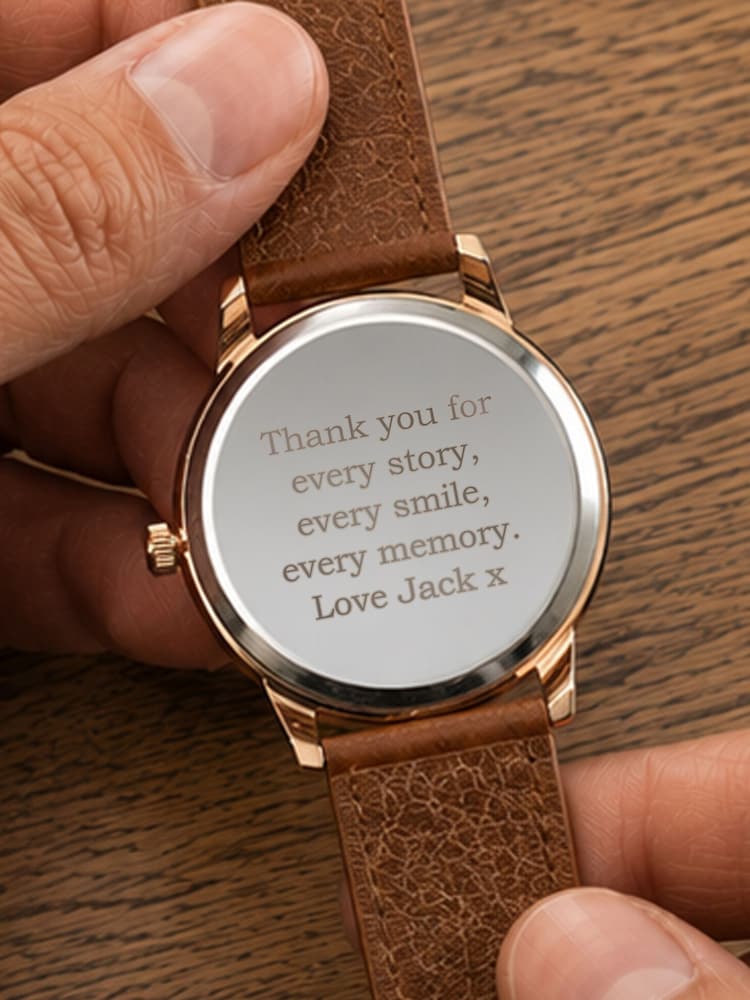PMC Personalised Mens Rose Gold Watch with Brown Strap - Image 5 of 5
