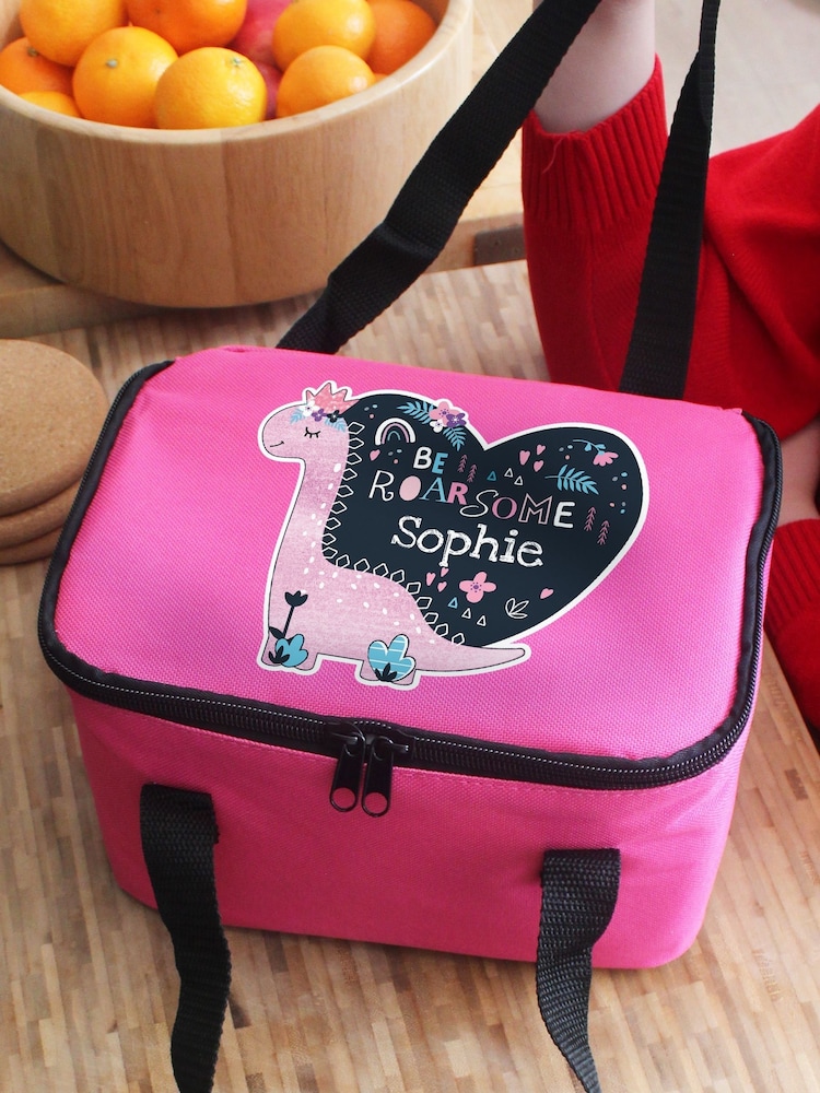 Pink Personalised Dinosaur Lunch Bag by PMC - Image 3 of 3 Pink Personalised Dinosaur Lunch Bag by PMC - Image 3 of 3