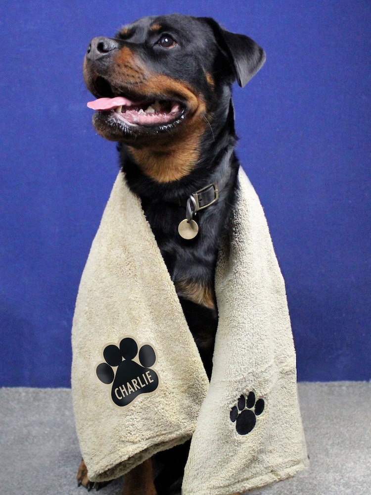 Personalised Paw Print Brown Microfiber Pet Towel by PMC - Image 2 of 2
