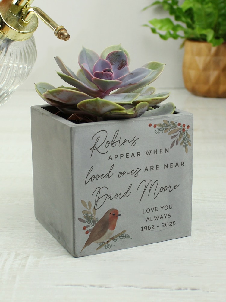 Personalised Robin Memorial Concrete Plant Pot by PMC - Image 1 of 3