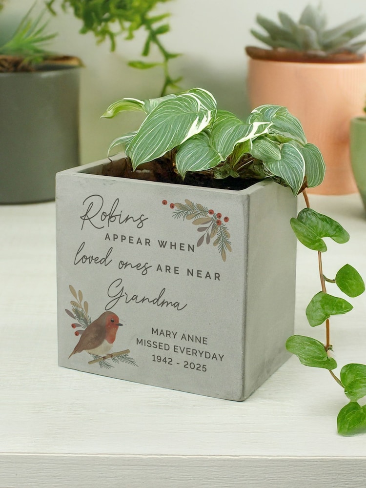 Personalised Robin Memorial Concrete Plant Pot by PMC - Image 3 of 3