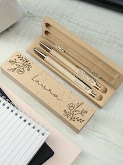 Personalised Floral Wooden Pen & Pencil Box Set by PMC - Image 1 of 3