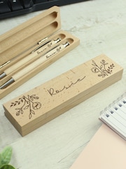 Personalised Floral Wooden Pen & Pencil Box Set by PMC - Image 2 of 3
