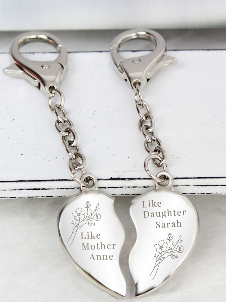PMC Natural Personalised Floral Mother Daughter Two Heart Keyring - Image 3 of 3