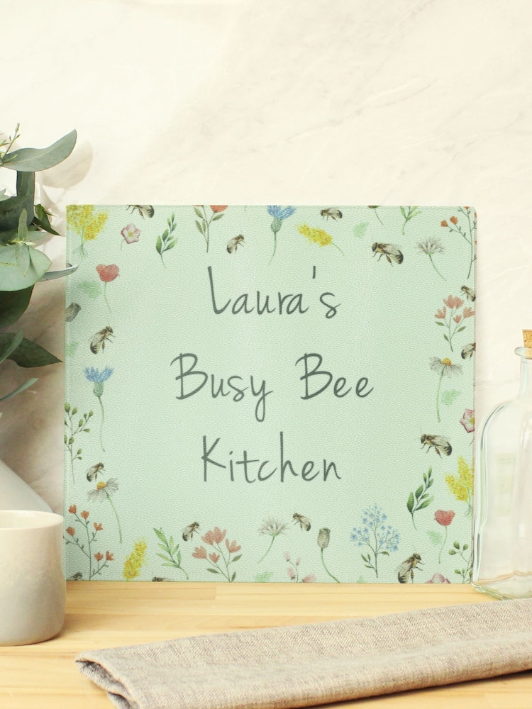 Personalised Floral Glass Worktop Saver Chopping Board by PMC - Image 1 of 3